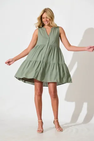 Khaki Linen Blend Smock Dress by Melori