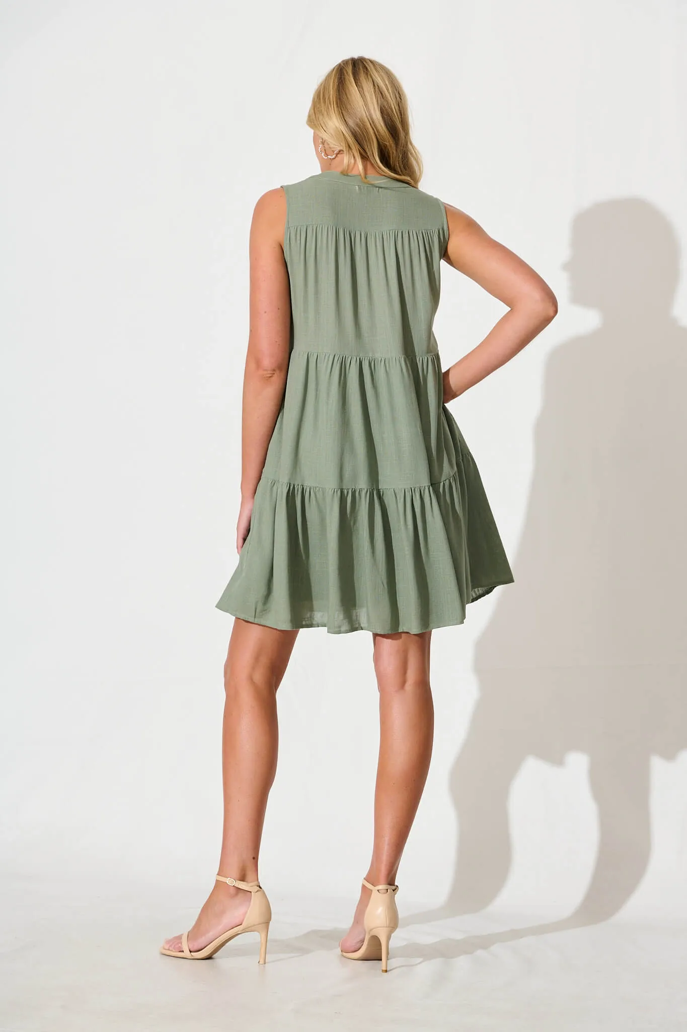 Khaki Linen Blend Smock Dress by Melori