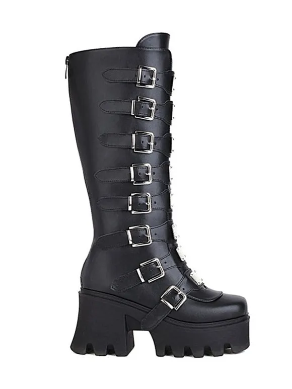 Lolita Boots Round Toe PU Leather Black Lolita Footwear