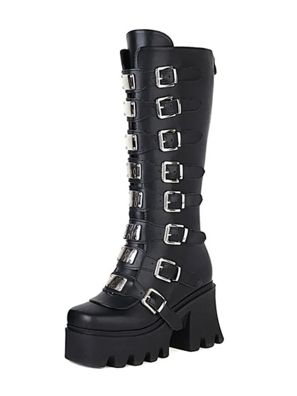 Lolita Boots Round Toe PU Leather Black Lolita Footwear
