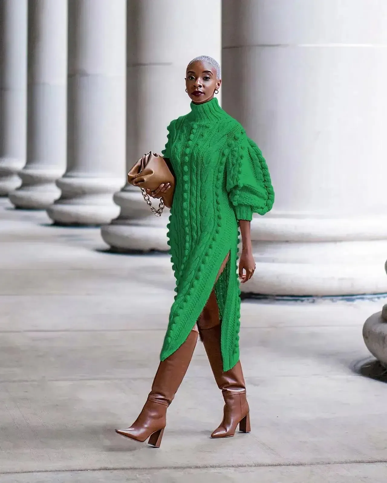 Long Sleeve Turtleneck Knitted Dress