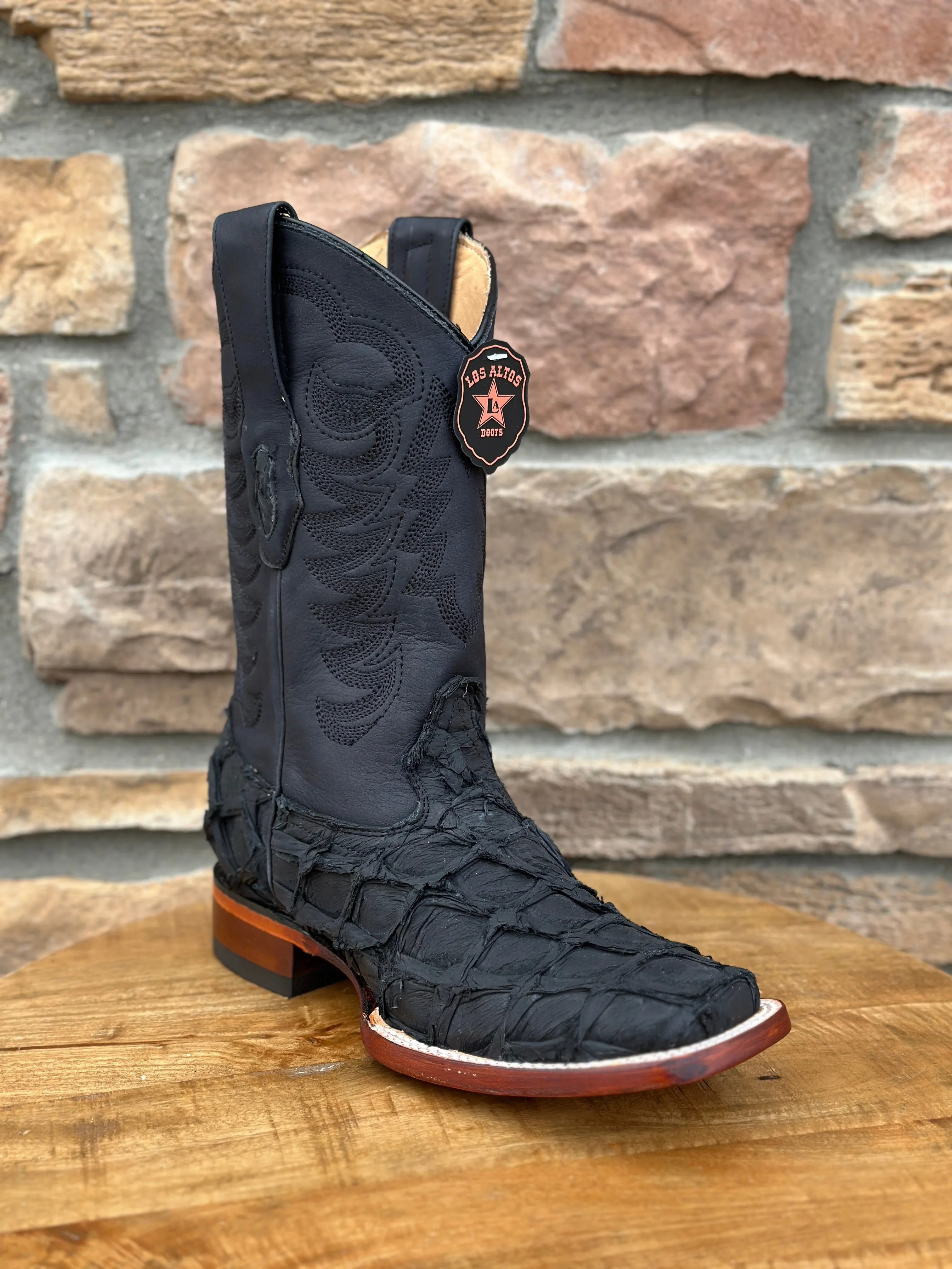 Los Altos Piraruccu Suede Black Wide Square Toe Boots