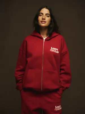 Lovers Club Oversized Full Zip Hoodie - Cherry Red