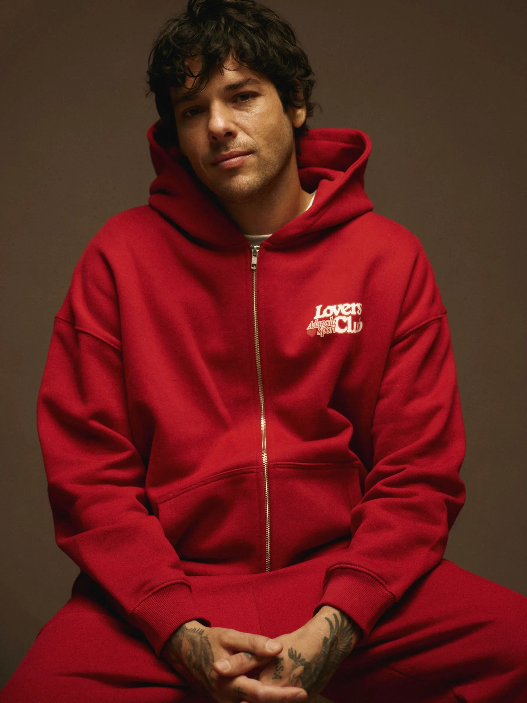 Lovers Club Oversized Full Zip Hoodie - Cherry Red