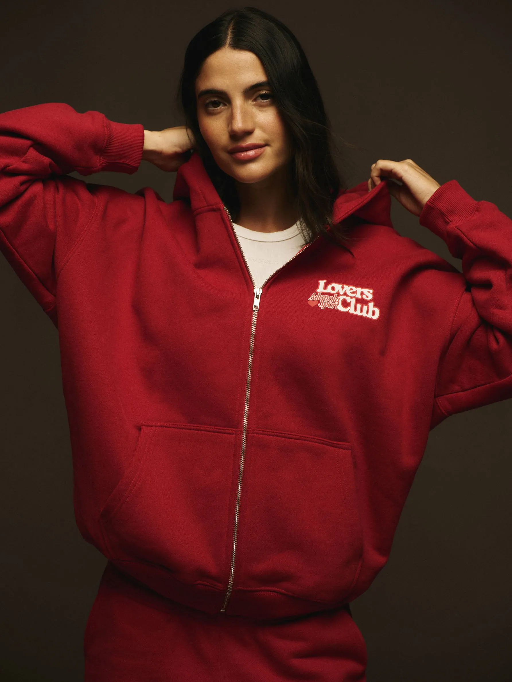 Lovers Club Oversized Full Zip Hoodie - Cherry Red