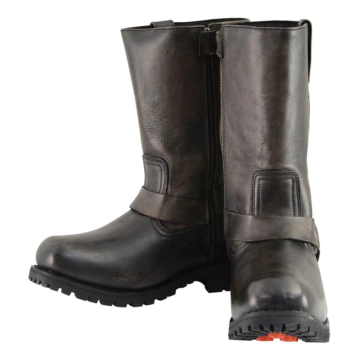 MBM9005 Men's Distressed Brown Water-Resistant 11-Inch Square Toe Harness Motorcycle Boots