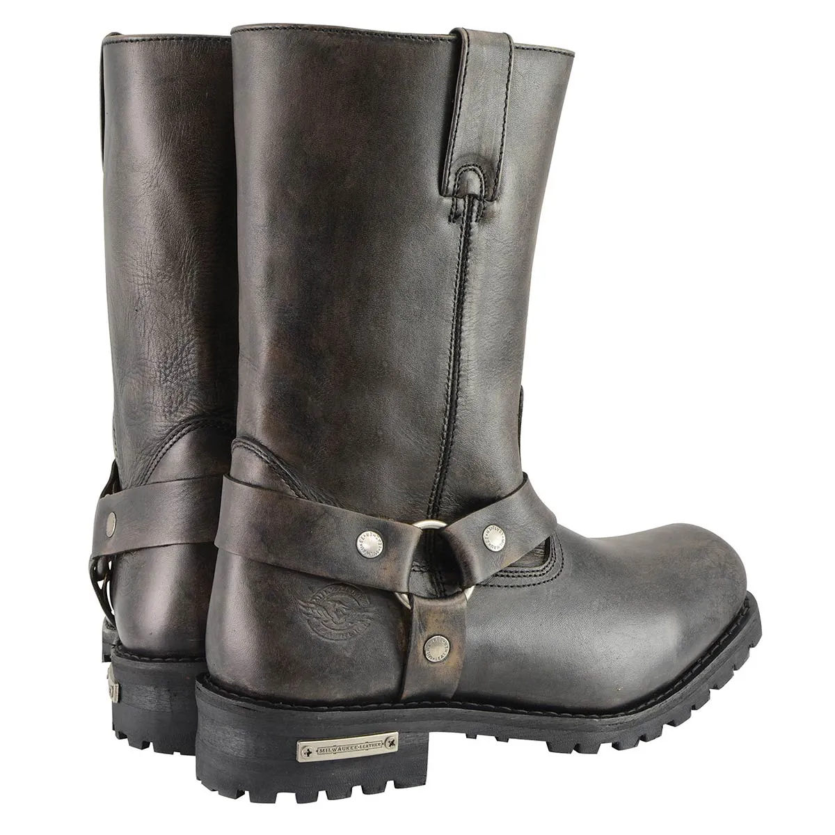 MBM9005 Men's Distressed Brown Water-Resistant 11-Inch Square Toe Harness Motorcycle Boots