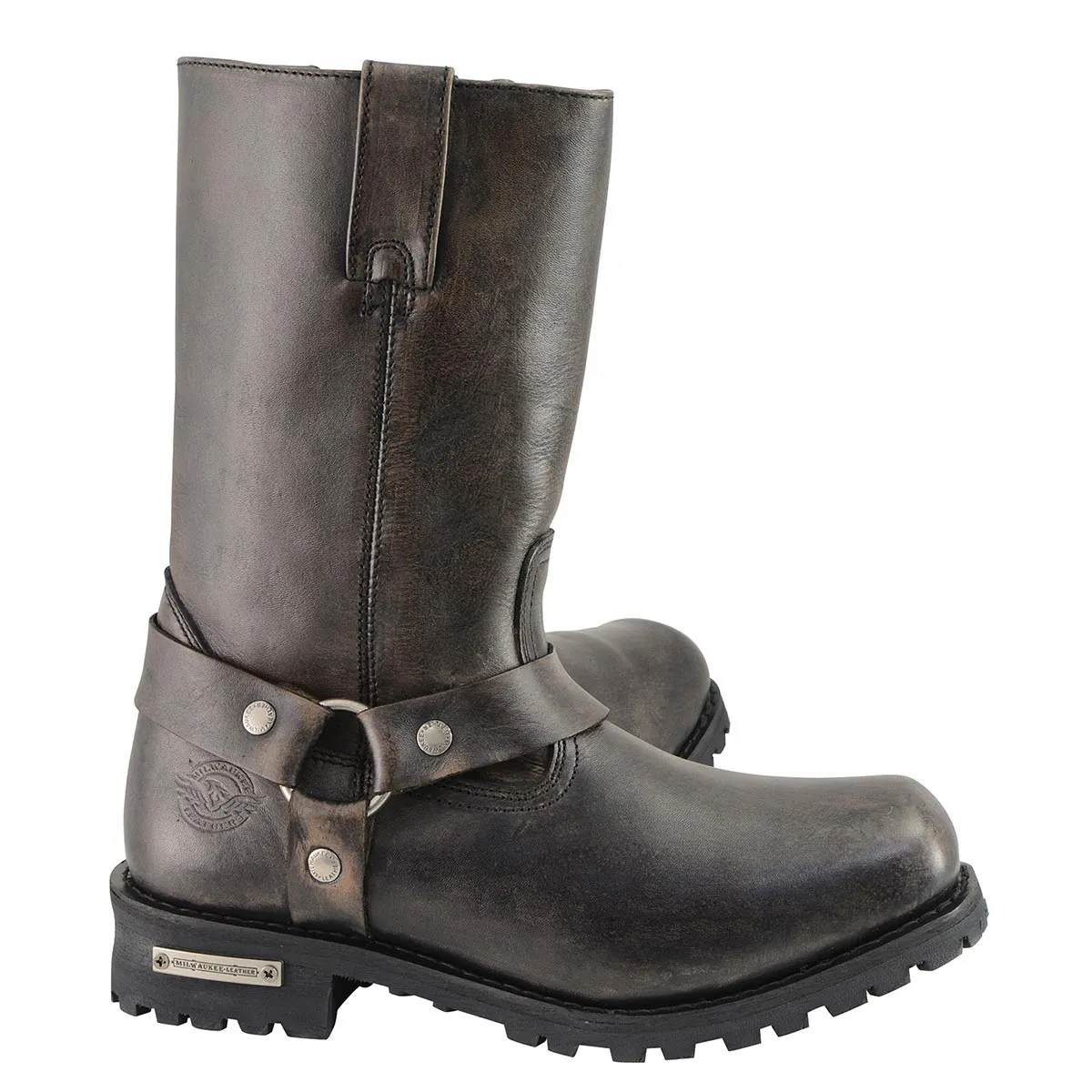 MBM9005 Men's Distressed Brown Water-Resistant 11-Inch Square Toe Harness Motorcycle Boots