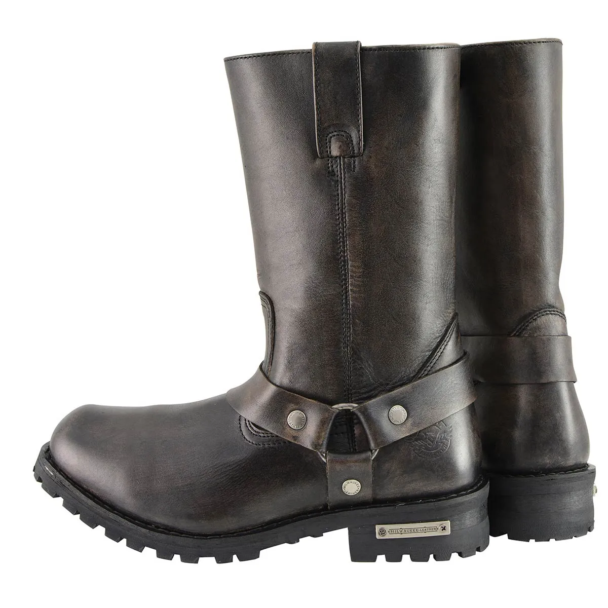 MBM9005 Men's Distressed Brown Water-Resistant 11-Inch Square Toe Harness Motorcycle Boots