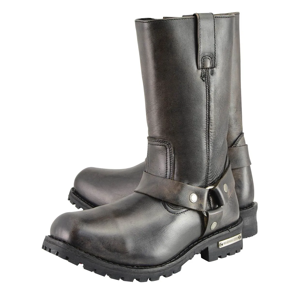 MBM9005 Men's Distressed Brown Water-Resistant 11-Inch Square Toe Harness Motorcycle Boots
