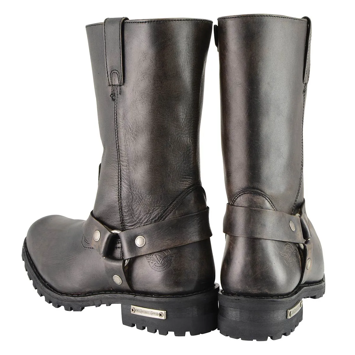 MBM9005 Men's Distressed Brown Water-Resistant 11-Inch Square Toe Harness Motorcycle Boots