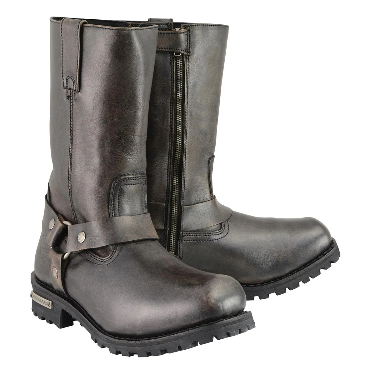 MBM9005 Men's Distressed Brown Water-Resistant 11-Inch Square Toe Harness Motorcycle Boots