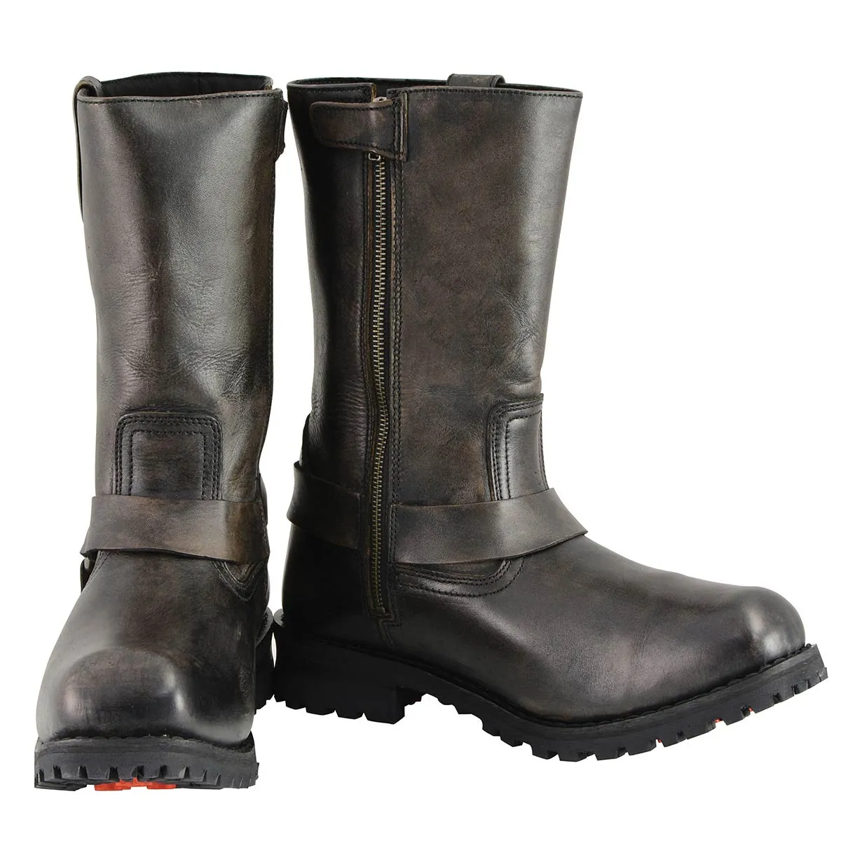 MBM9005 Men's Distressed Brown Water-Resistant 11-Inch Square Toe Harness Motorcycle Boots