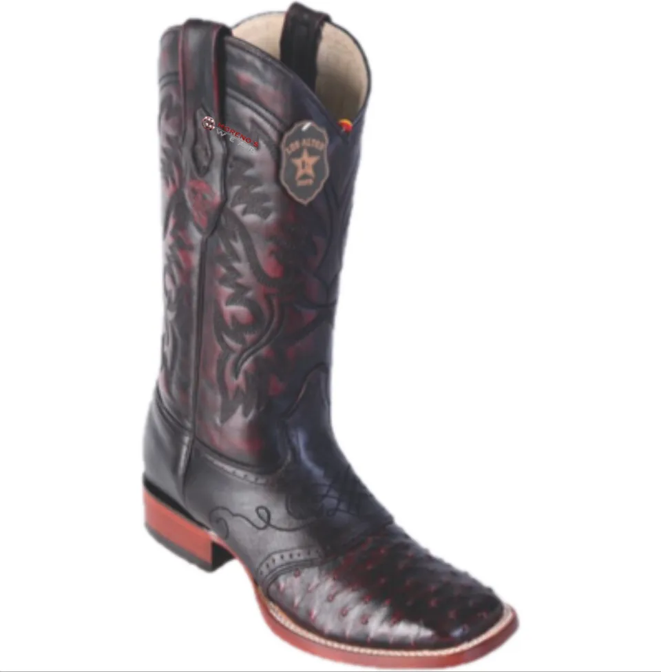 Men’s Los Altos Ostrich Boots With Saddle Wide Square Toe
