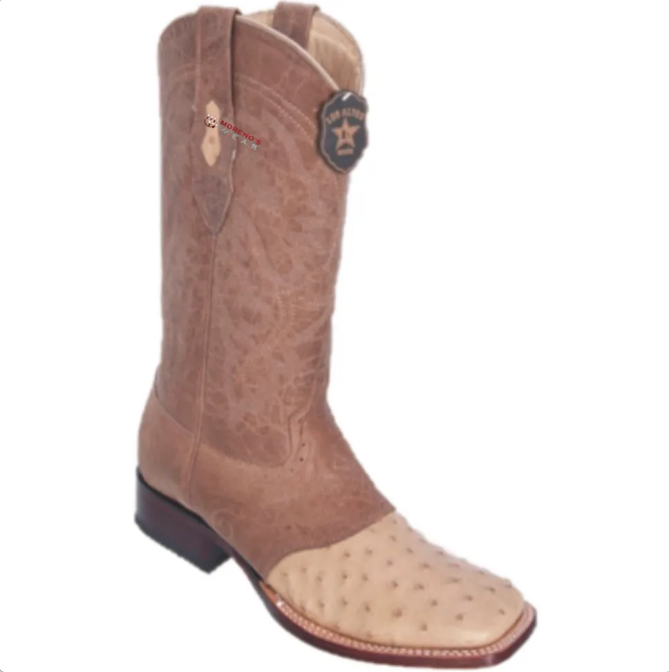 Men’s Los Altos Ostrich Boots With Saddle Wide Square Toe