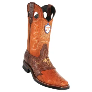 Men's Wild West Ostrich Leg With Saddle Boots Square Toe