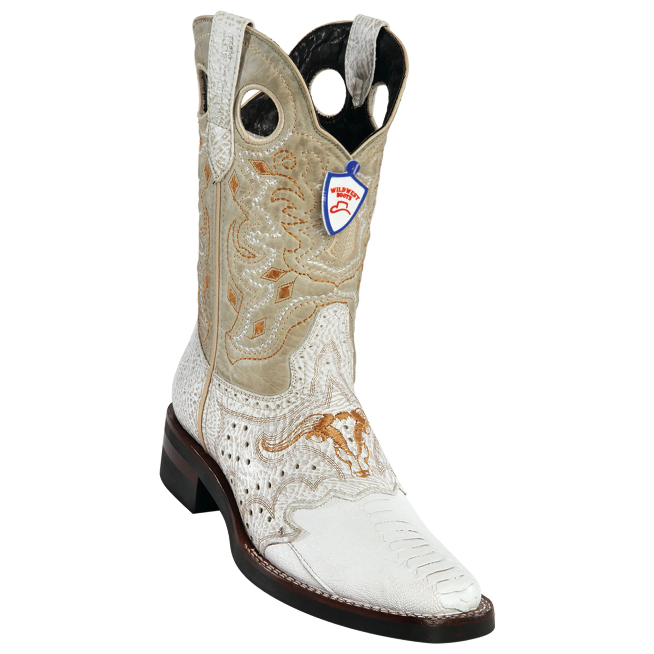 Men's Wild West Ostrich Leg With Saddle Boots Square Toe