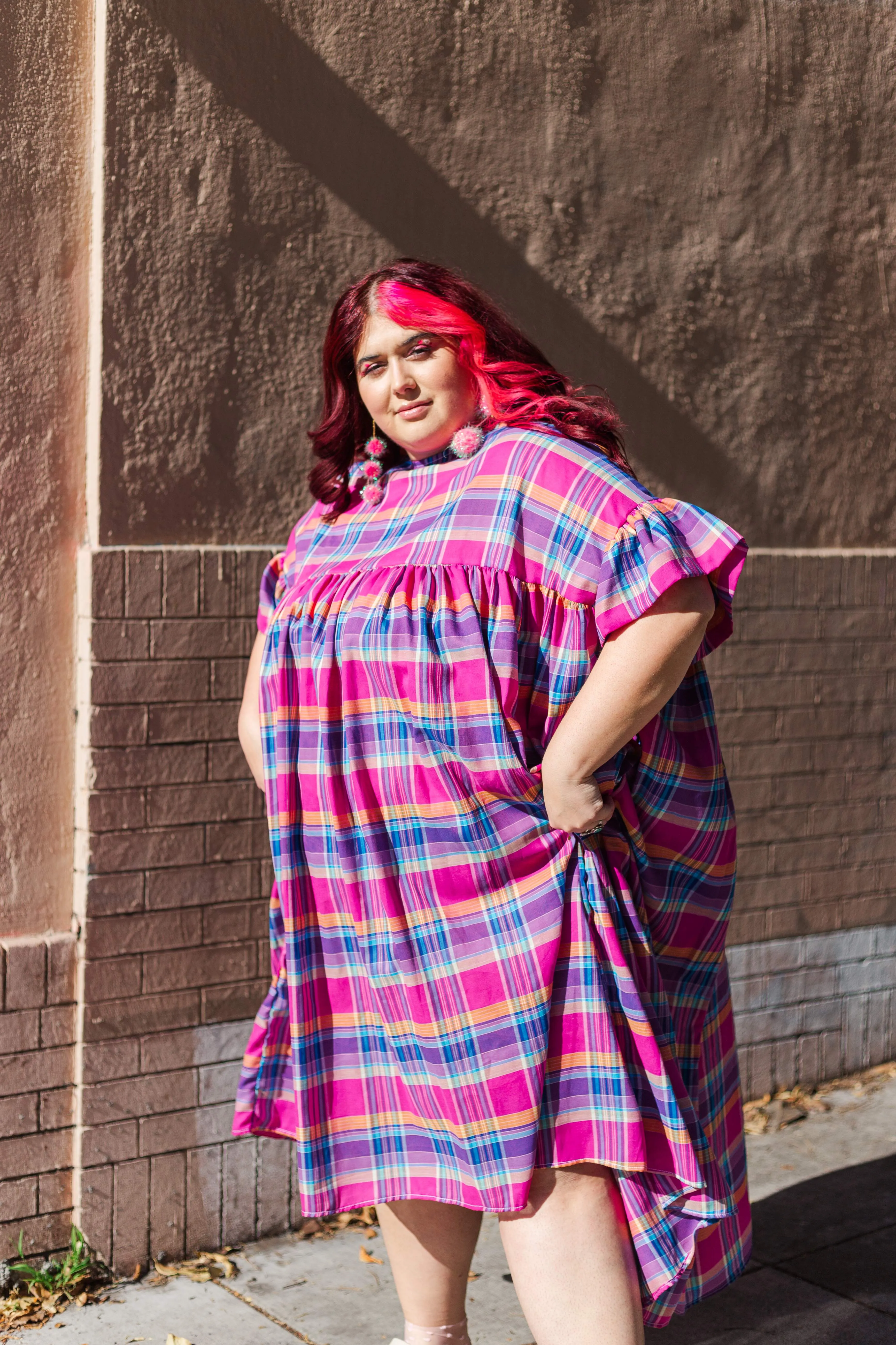 Mushroom Dress in Pink Plaid (RTS)