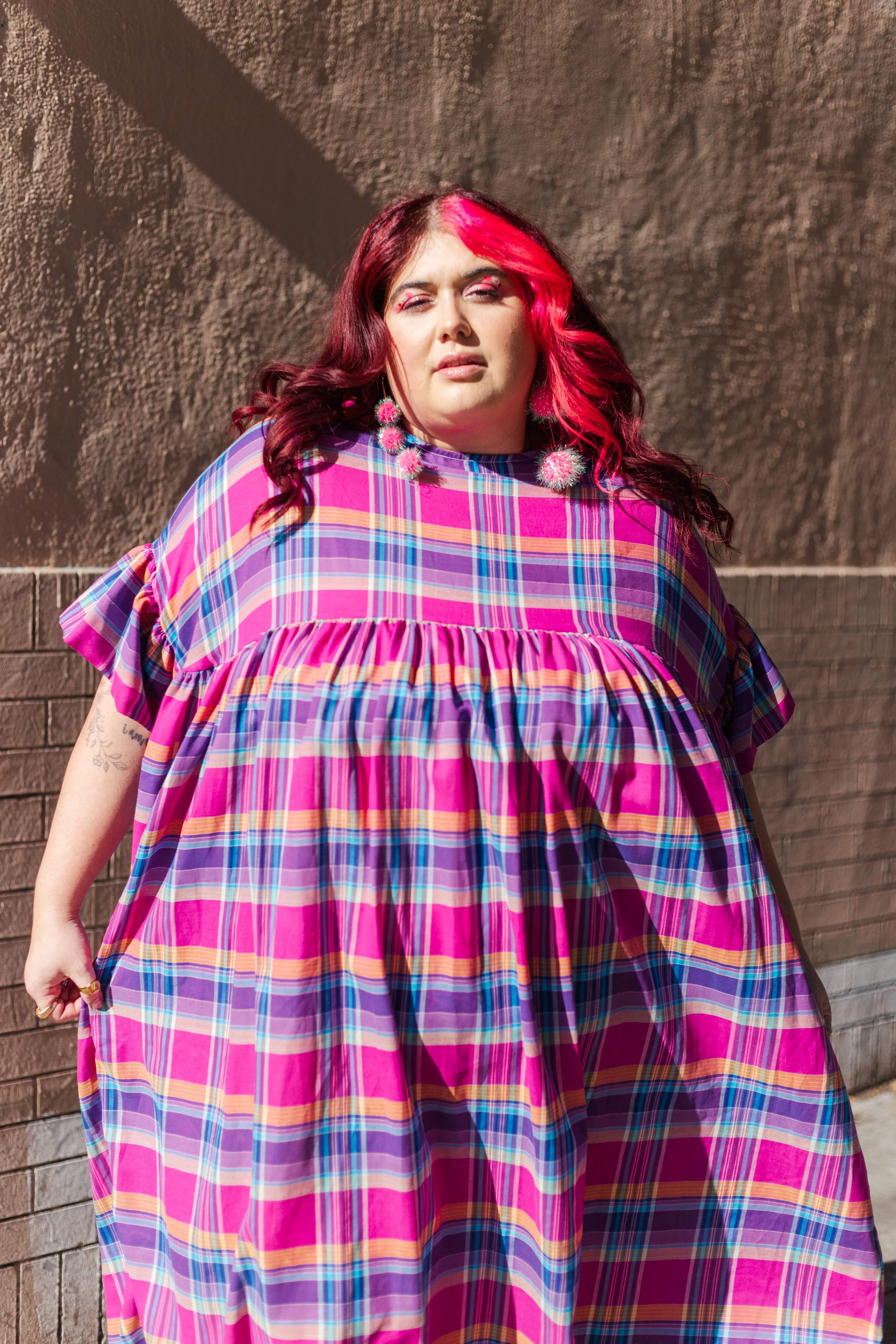 Mushroom Dress in Pink Plaid (RTS)
