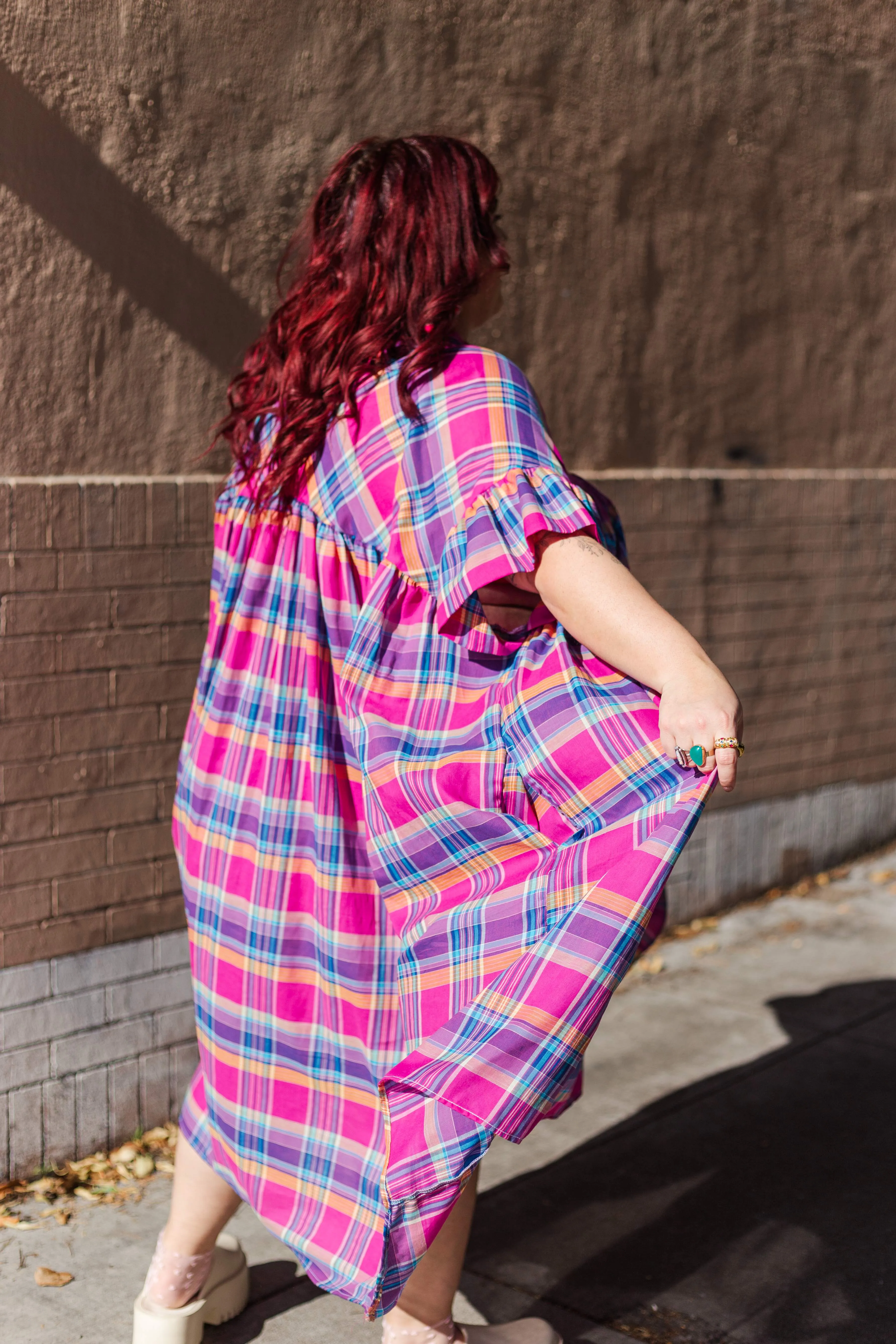 Mushroom Dress in Pink Plaid (RTS)