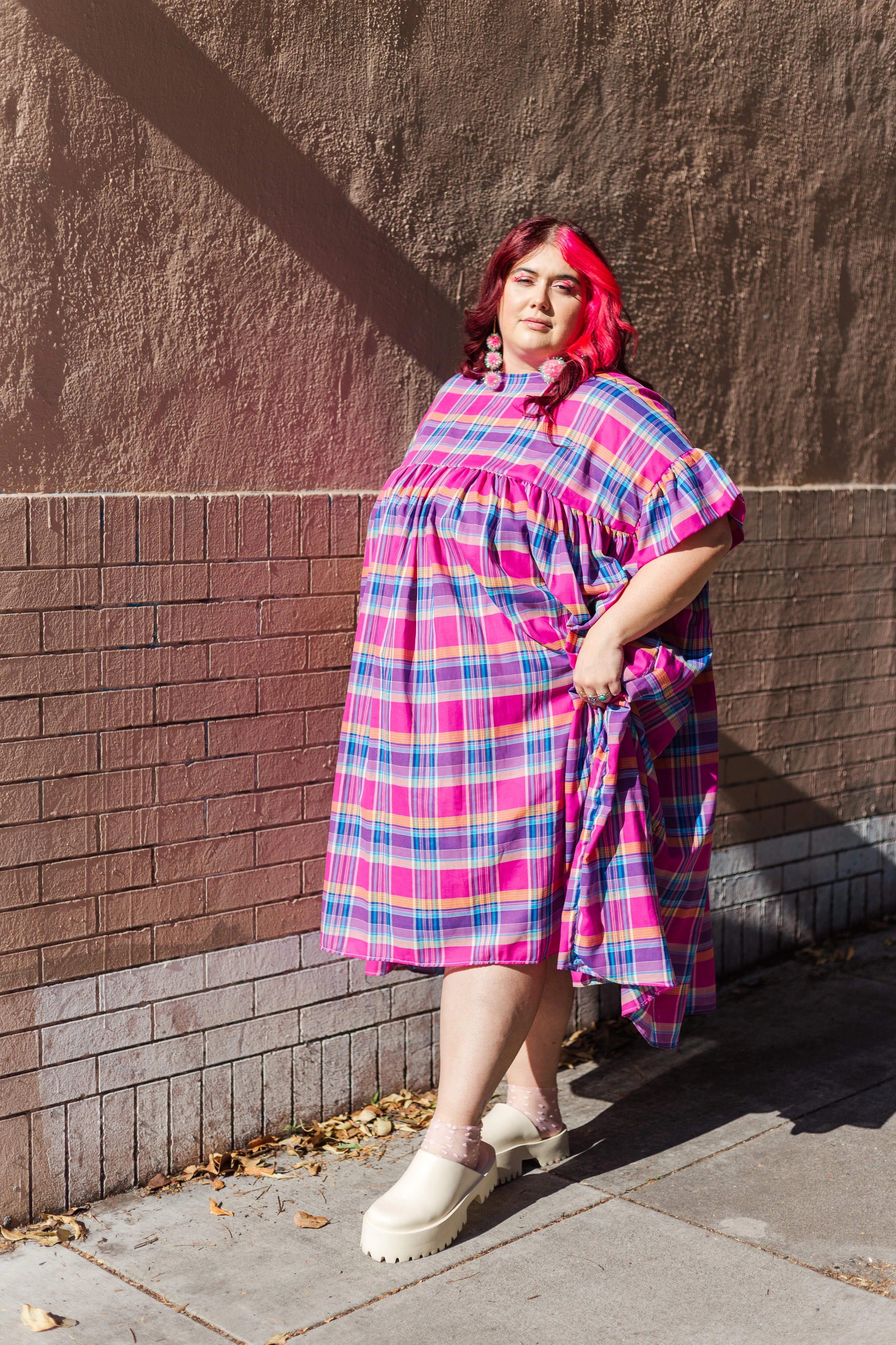 Mushroom Dress in Pink Plaid (RTS)
