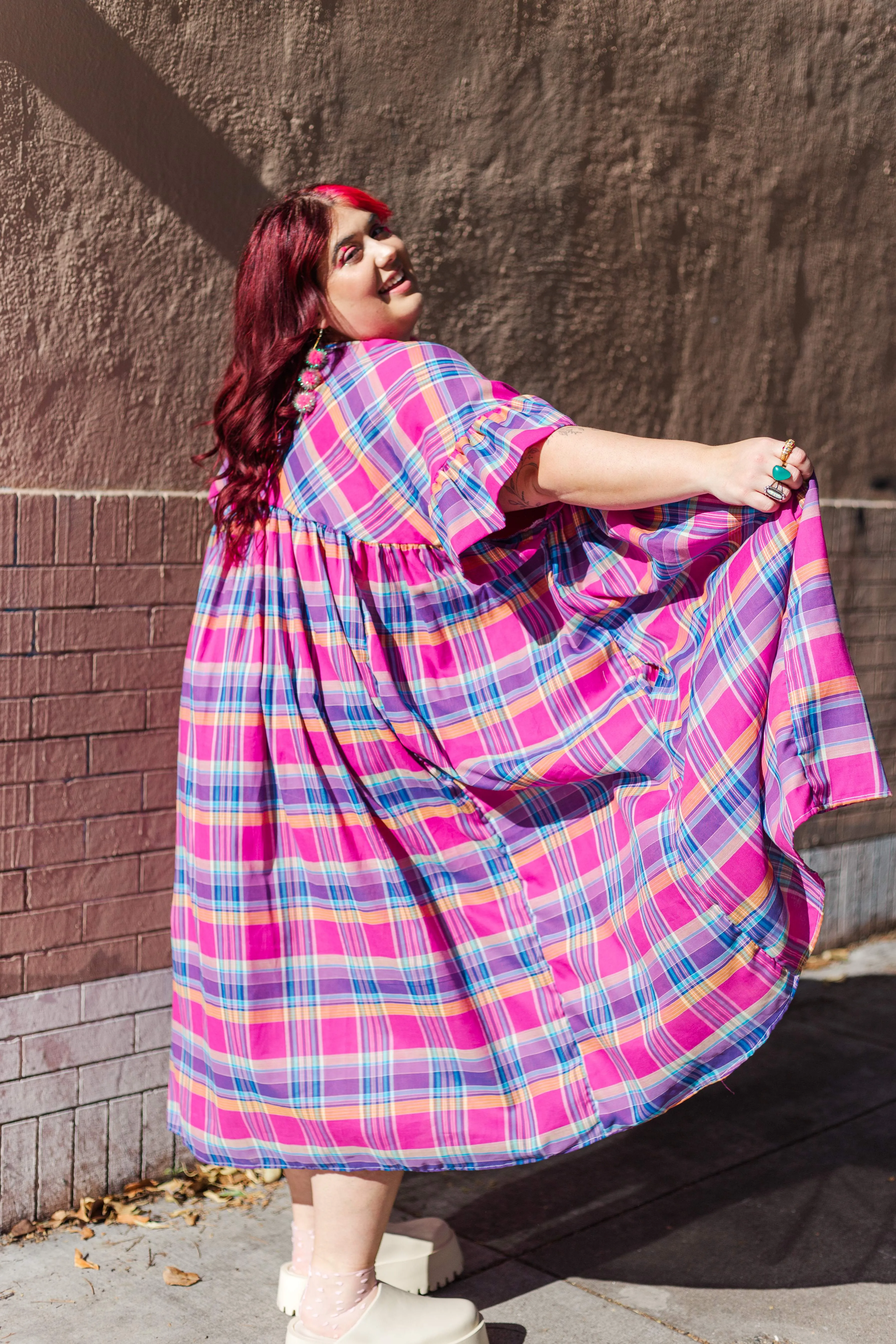 Mushroom Dress in Pink Plaid (RTS)