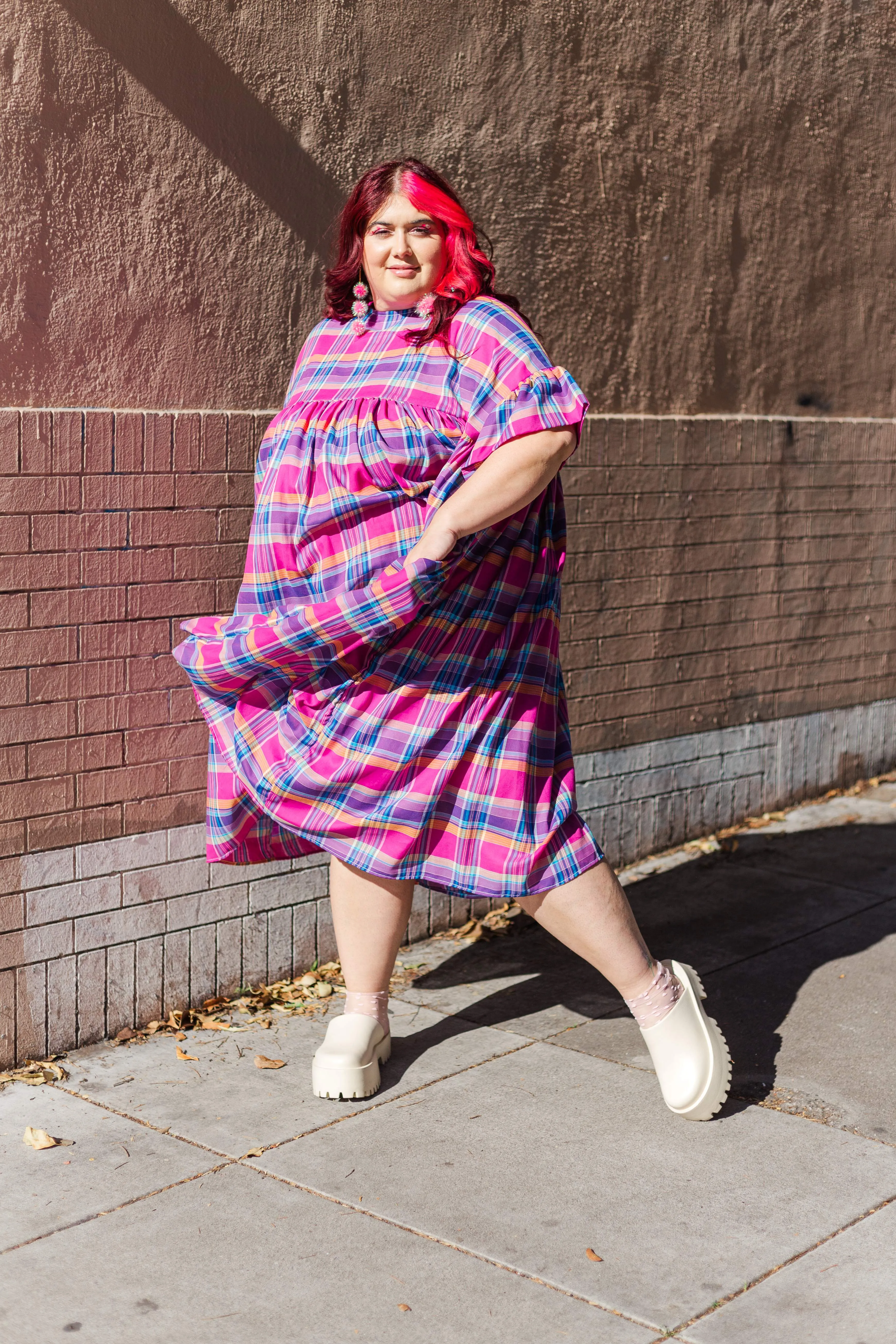 Mushroom Dress in Pink Plaid (RTS)