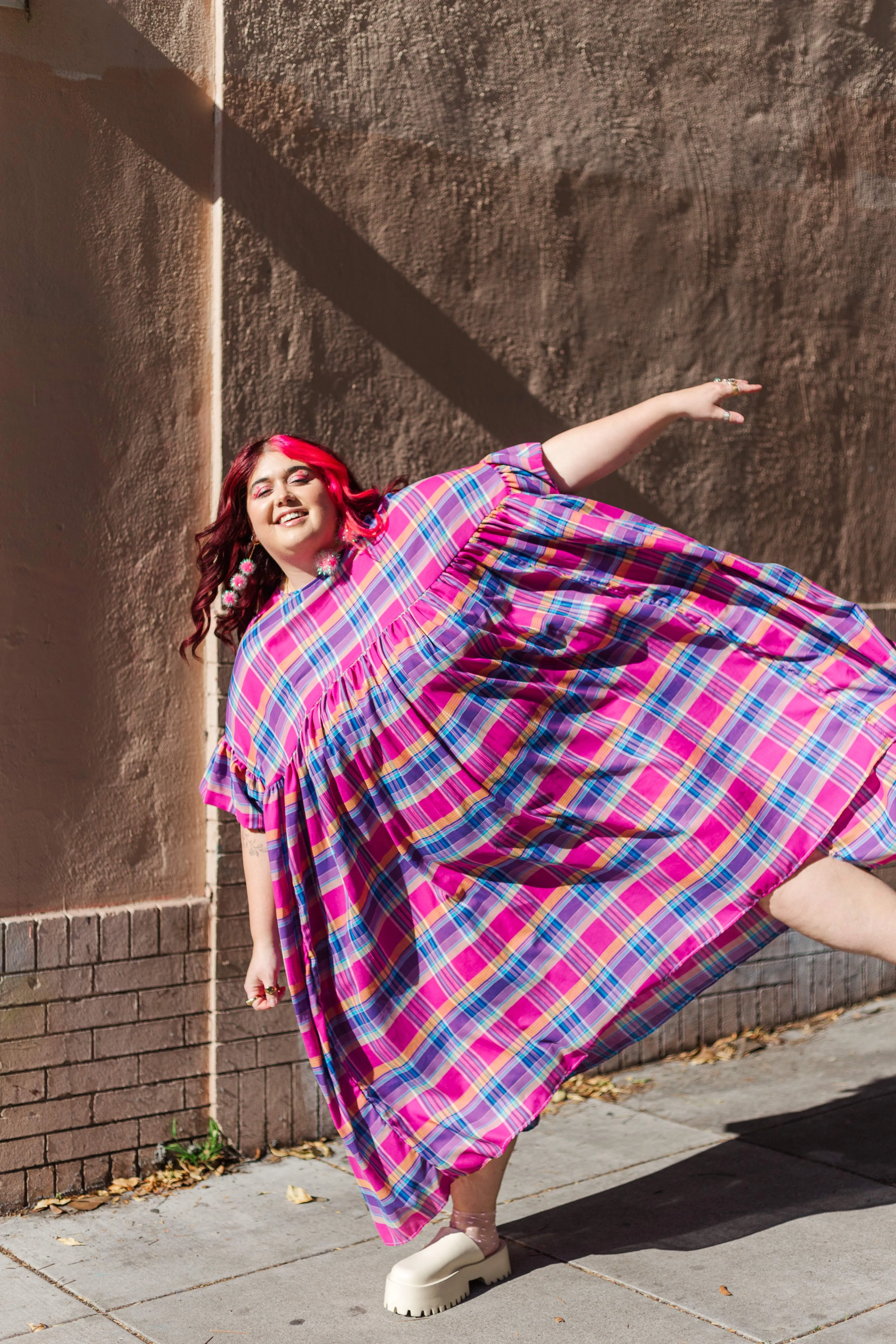 Mushroom Dress in Pink Plaid (RTS)