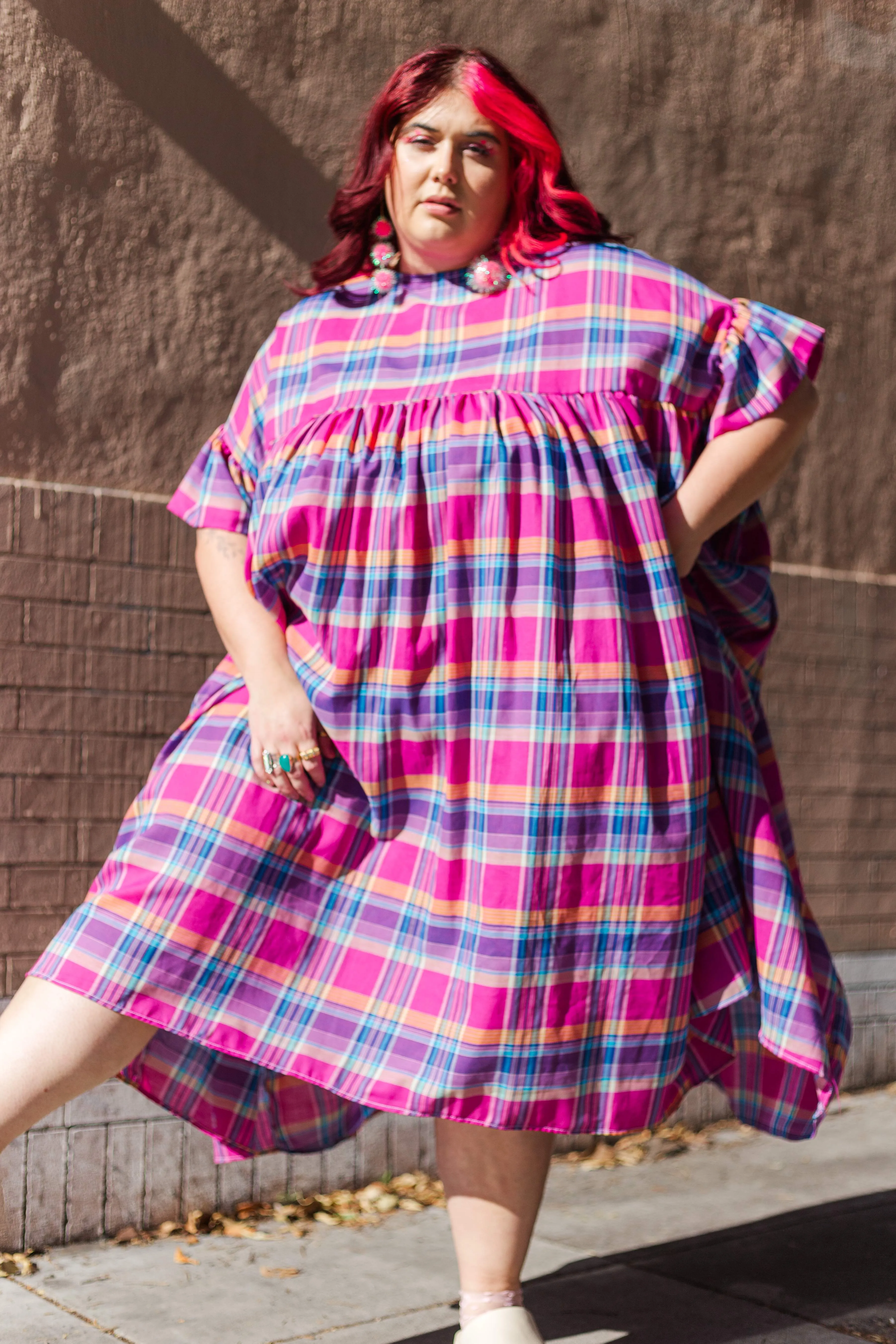 Mushroom Dress in Pink Plaid (RTS)