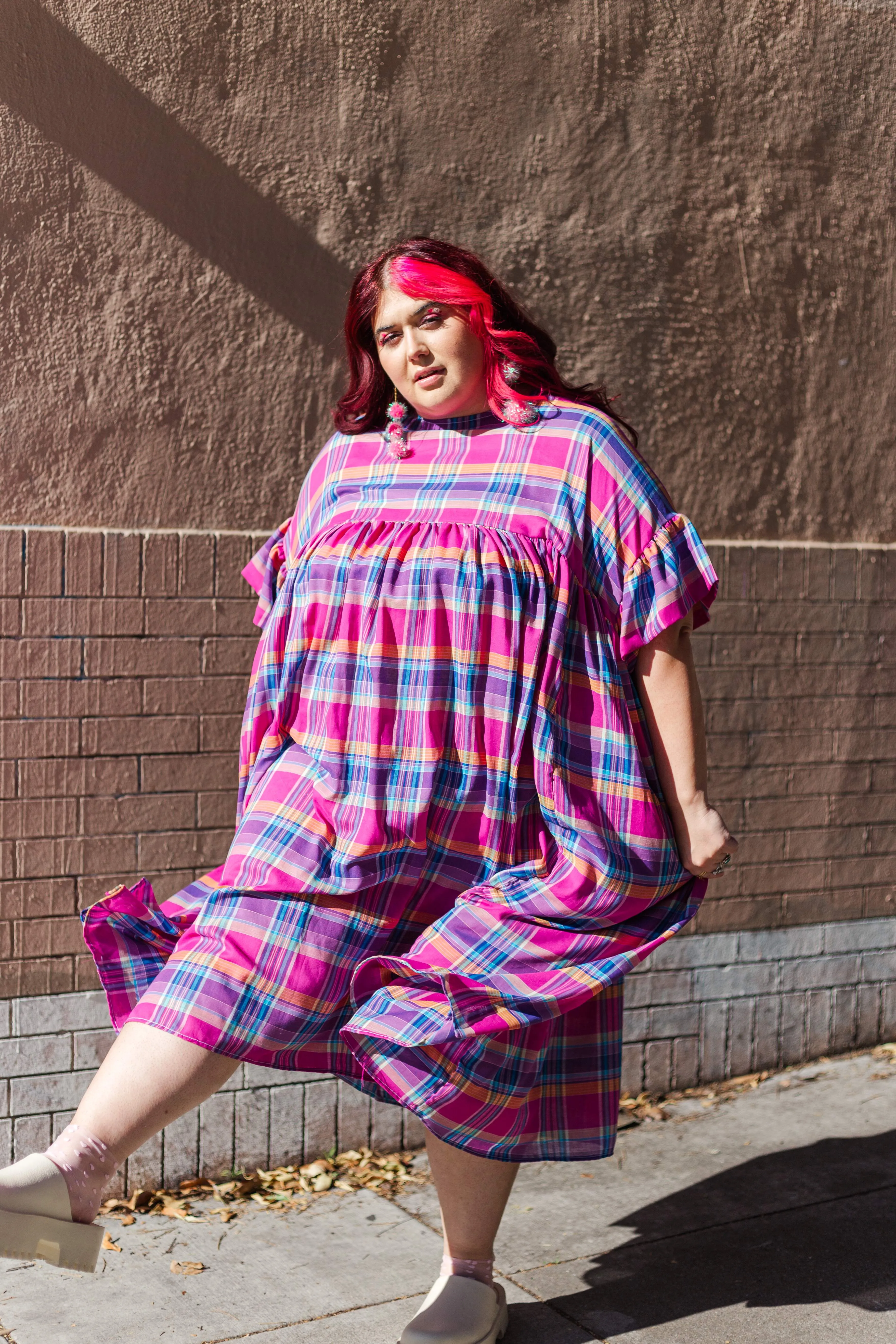 Mushroom Dress in Pink Plaid (RTS)