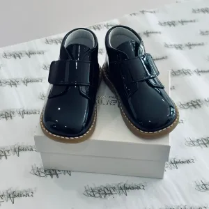 Navy Patent Velcro Boots