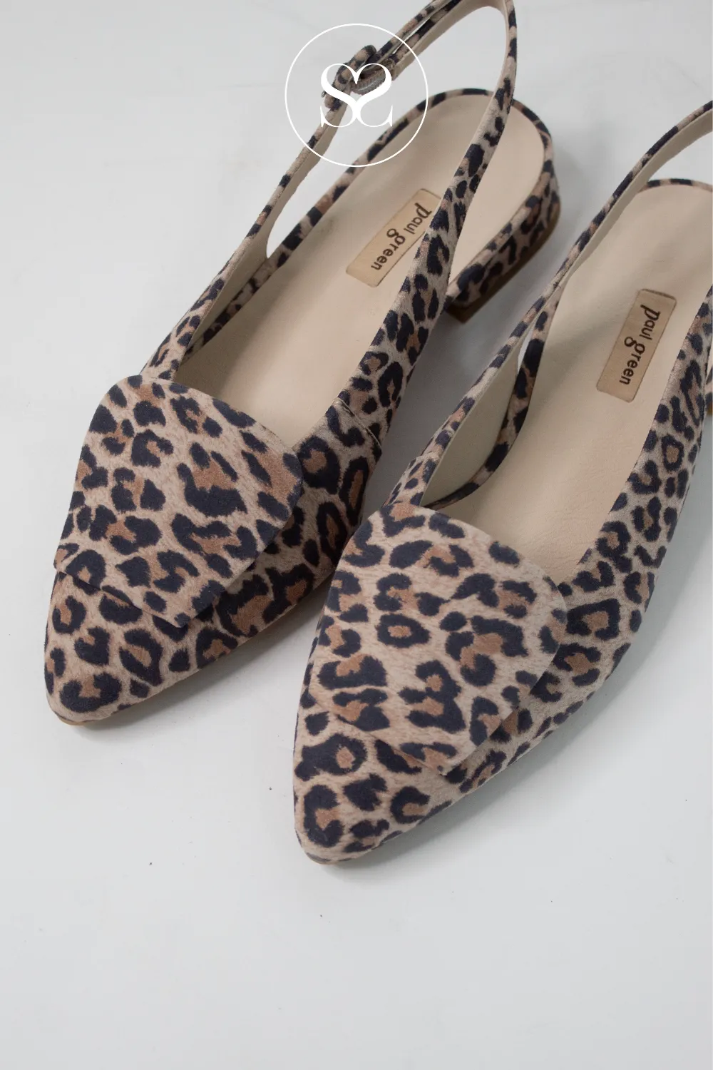PAUL GREEN 6090 LEOPARD SUEDE SLINGBACK BLOCK HEEL PUMPS