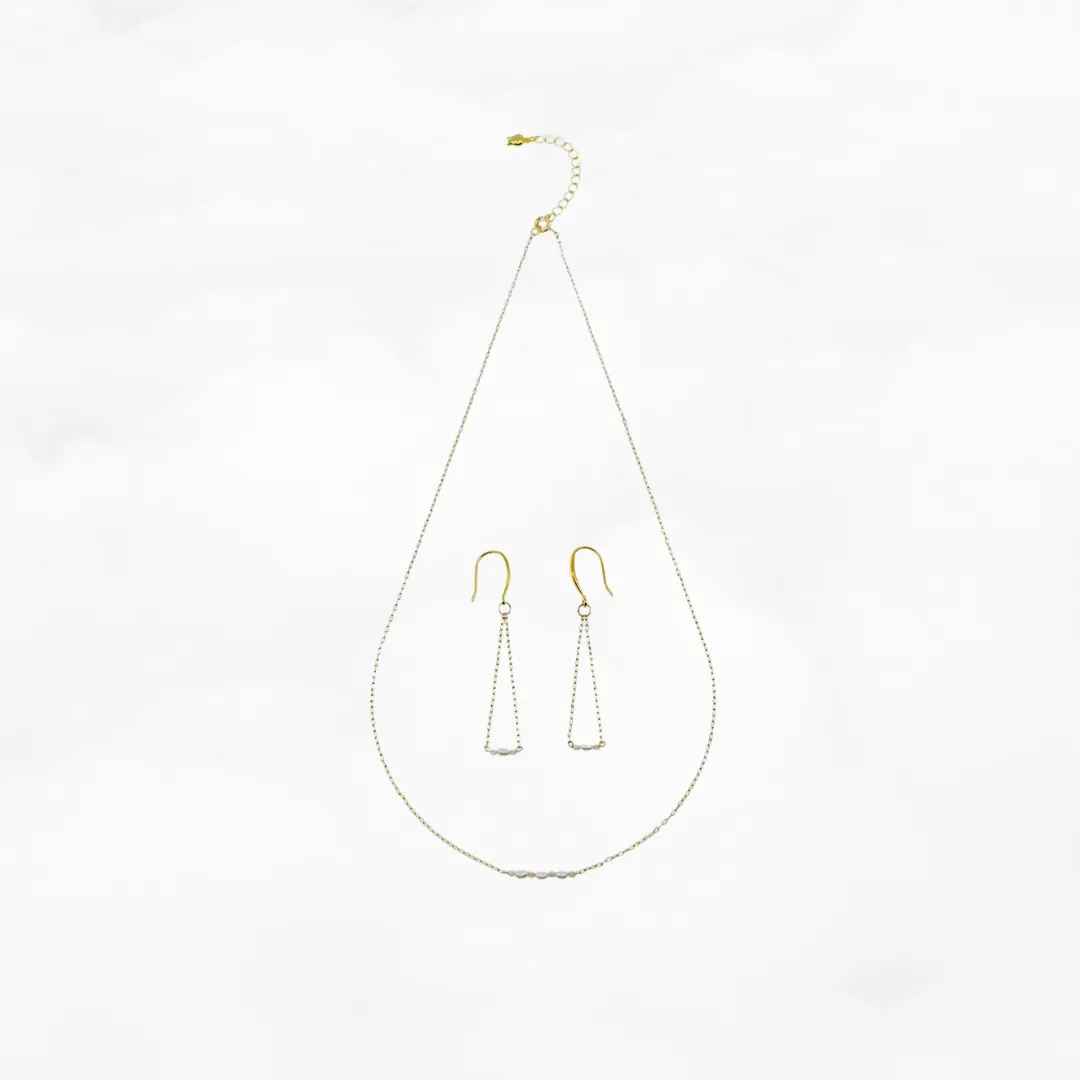 Pearl Line Necklace and Earrings Set