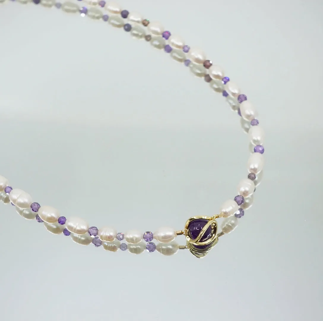 Pearl Necklace with Purple Zirconia