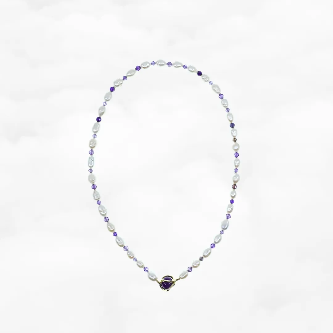 Pearl Necklace with Purple Zirconia