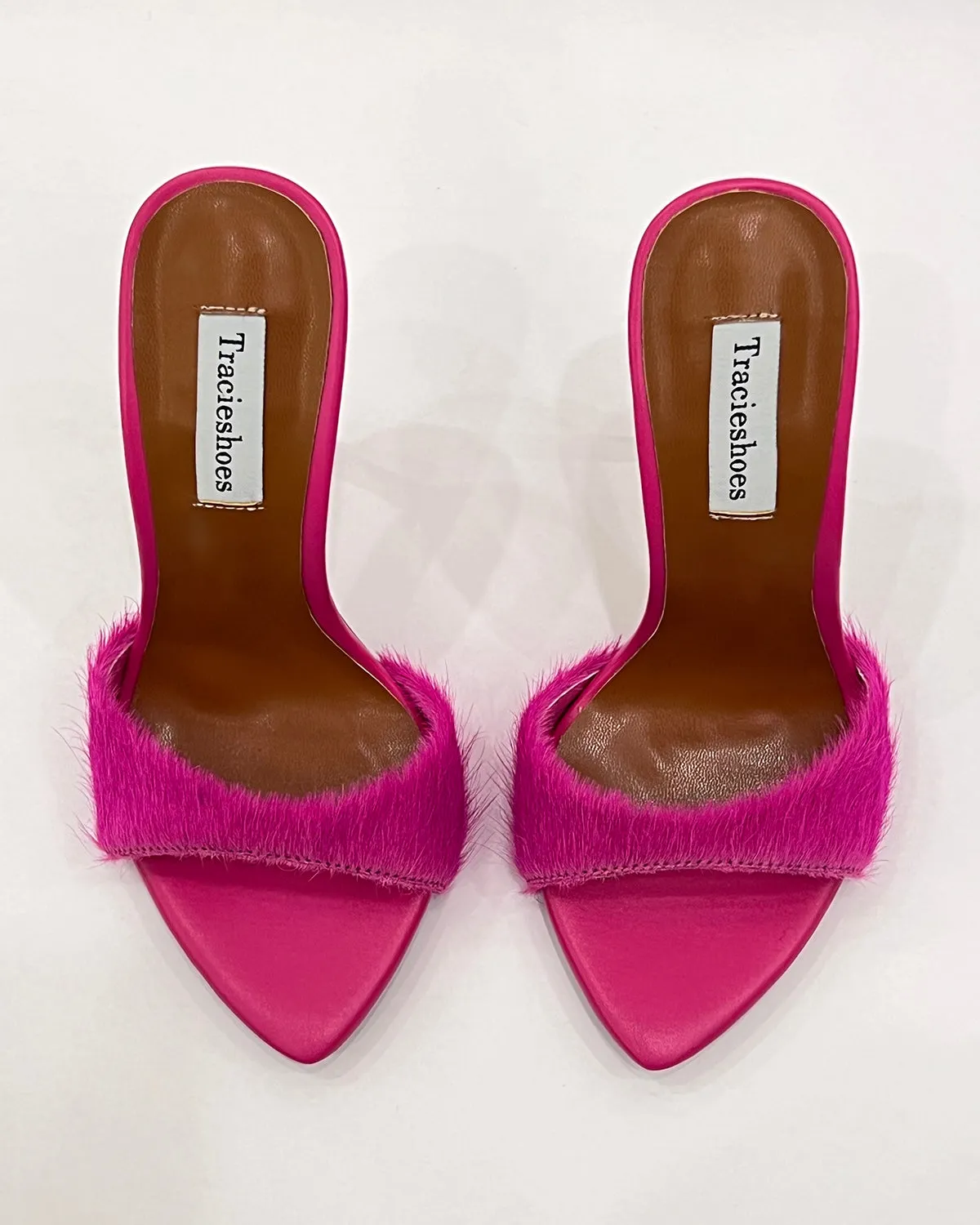 Pony hair pointed toe stiletto heeled sandals for women
