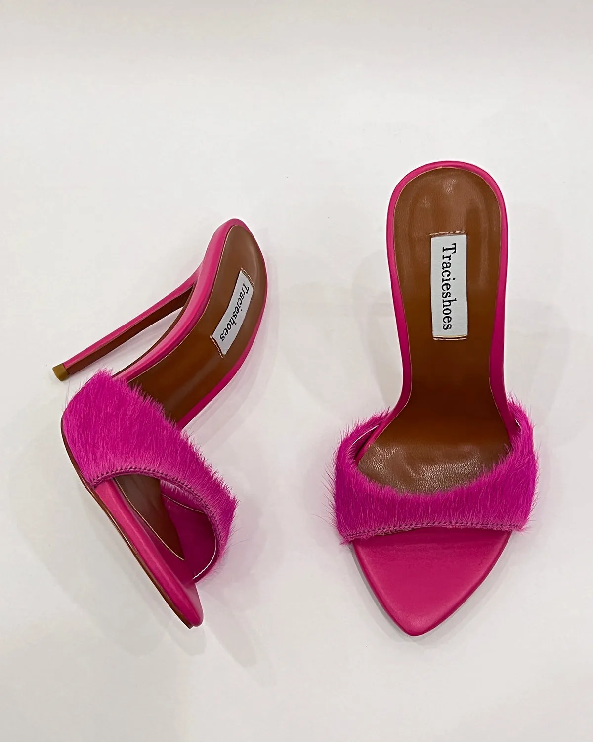 Pony hair pointed toe stiletto heeled sandals for women