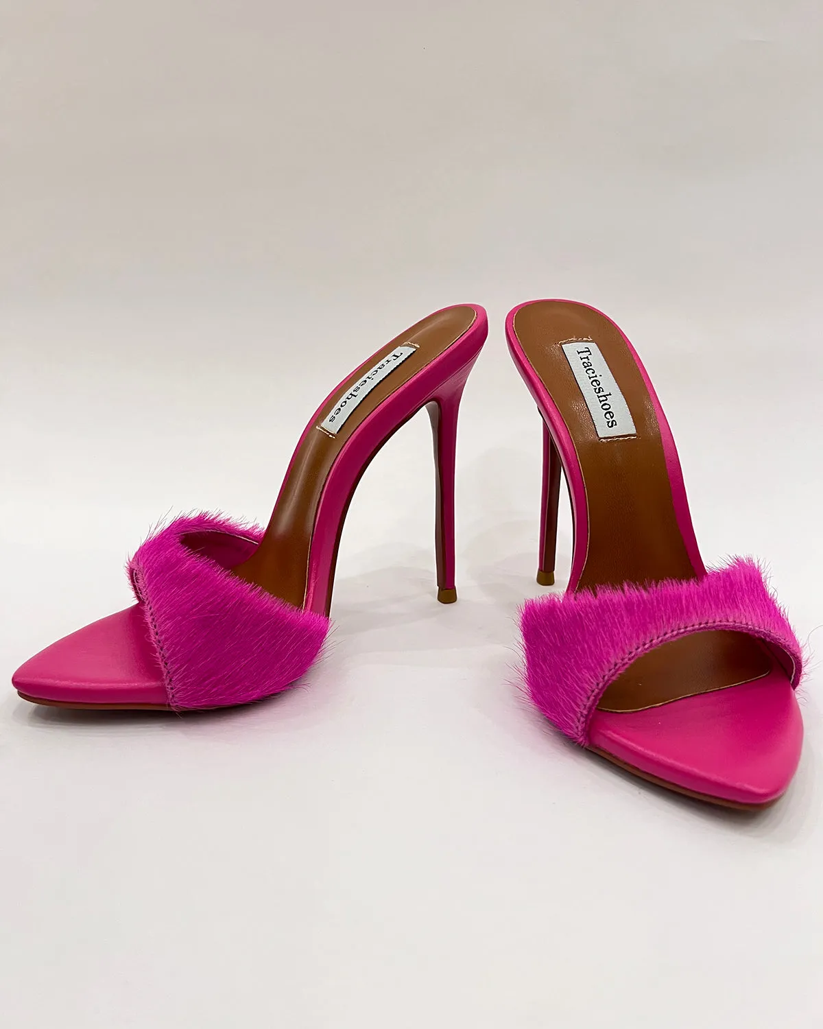 Pony hair pointed toe stiletto heeled sandals for women