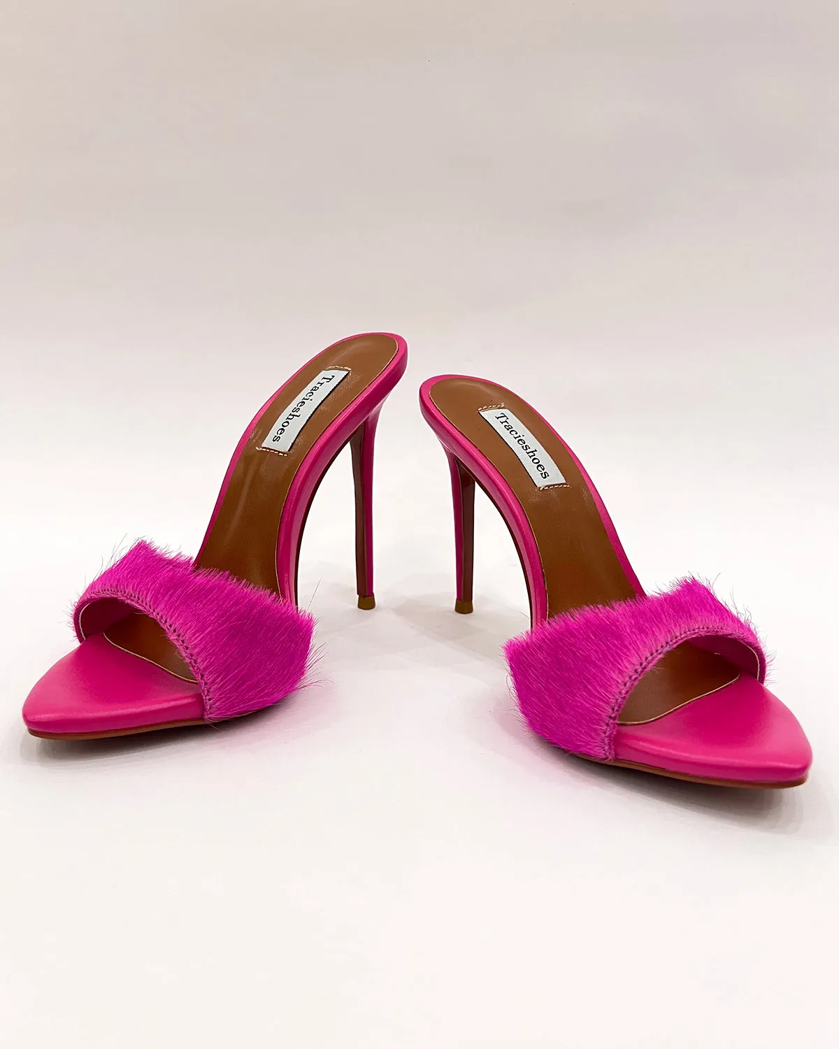 Pony hair pointed toe stiletto heeled sandals for women