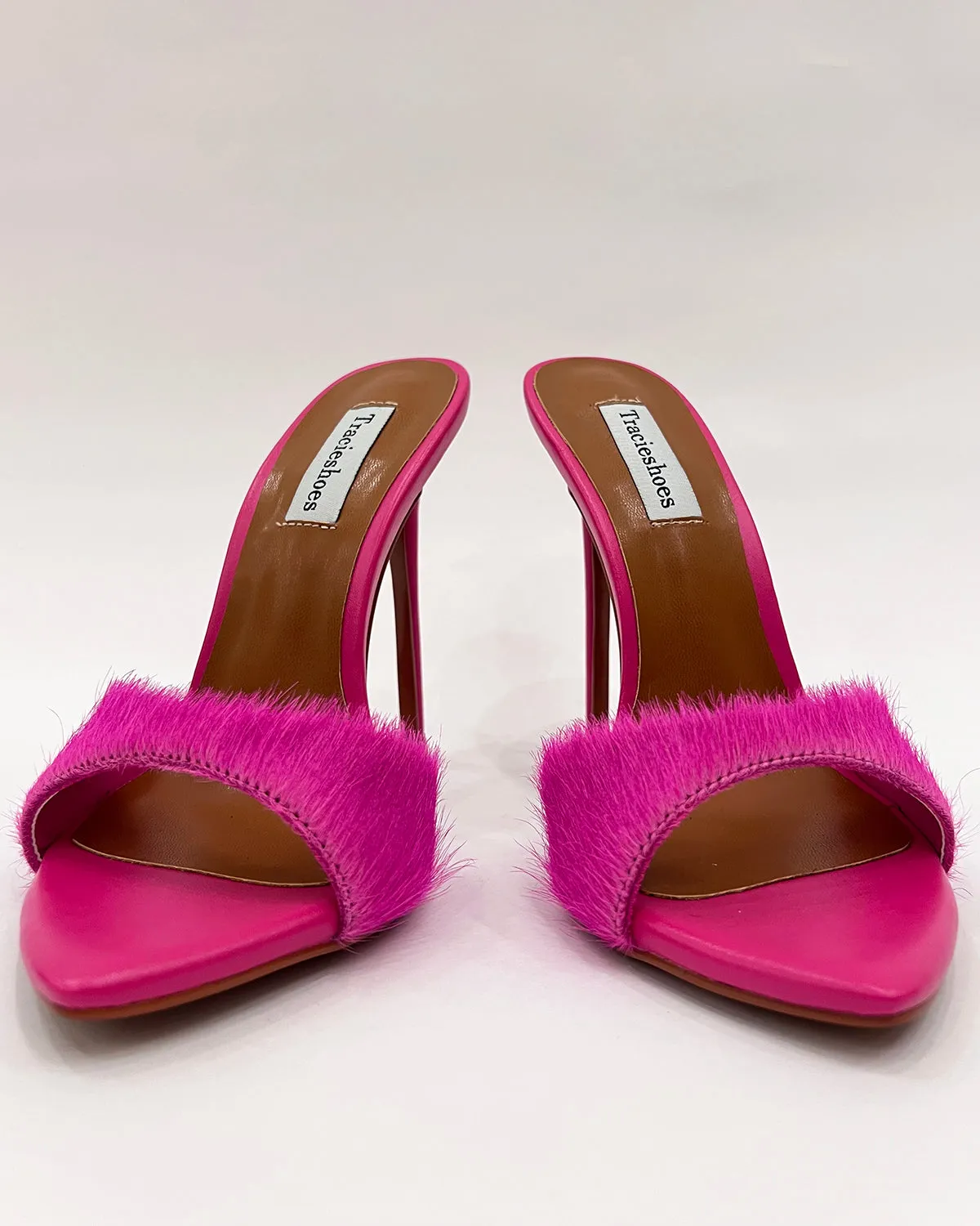 Pony hair pointed toe stiletto heeled sandals for women