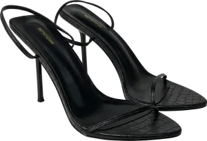 PrettyLittleThing Black Pu Croc Barely There High Heeled Sandals UK 6 EU 39 👠