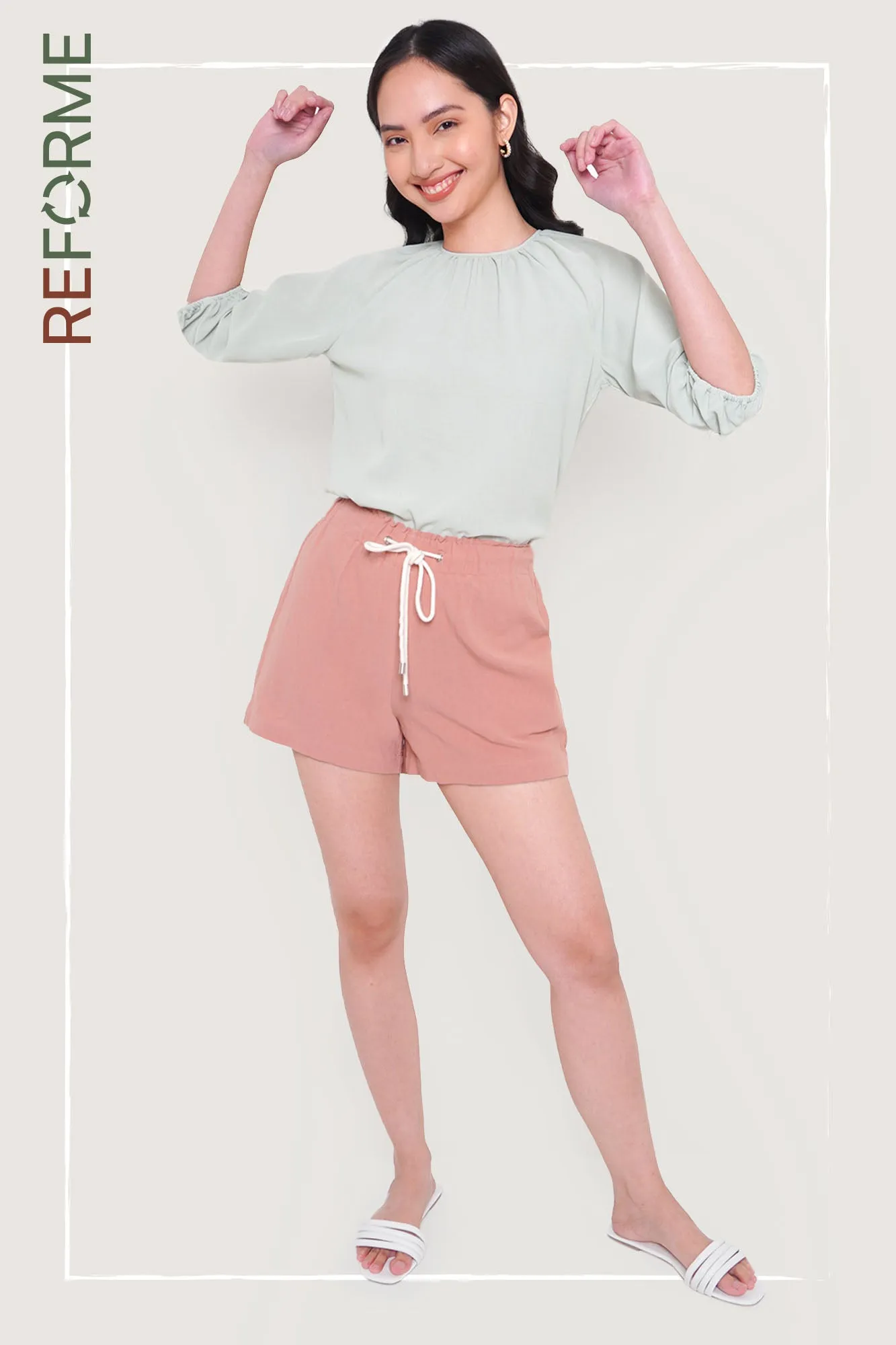 REFORME Drawstring Paperbag Waist Shorts