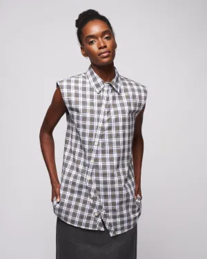 reynolds plaid sleeveless shouldpad shirt - black/blue multi