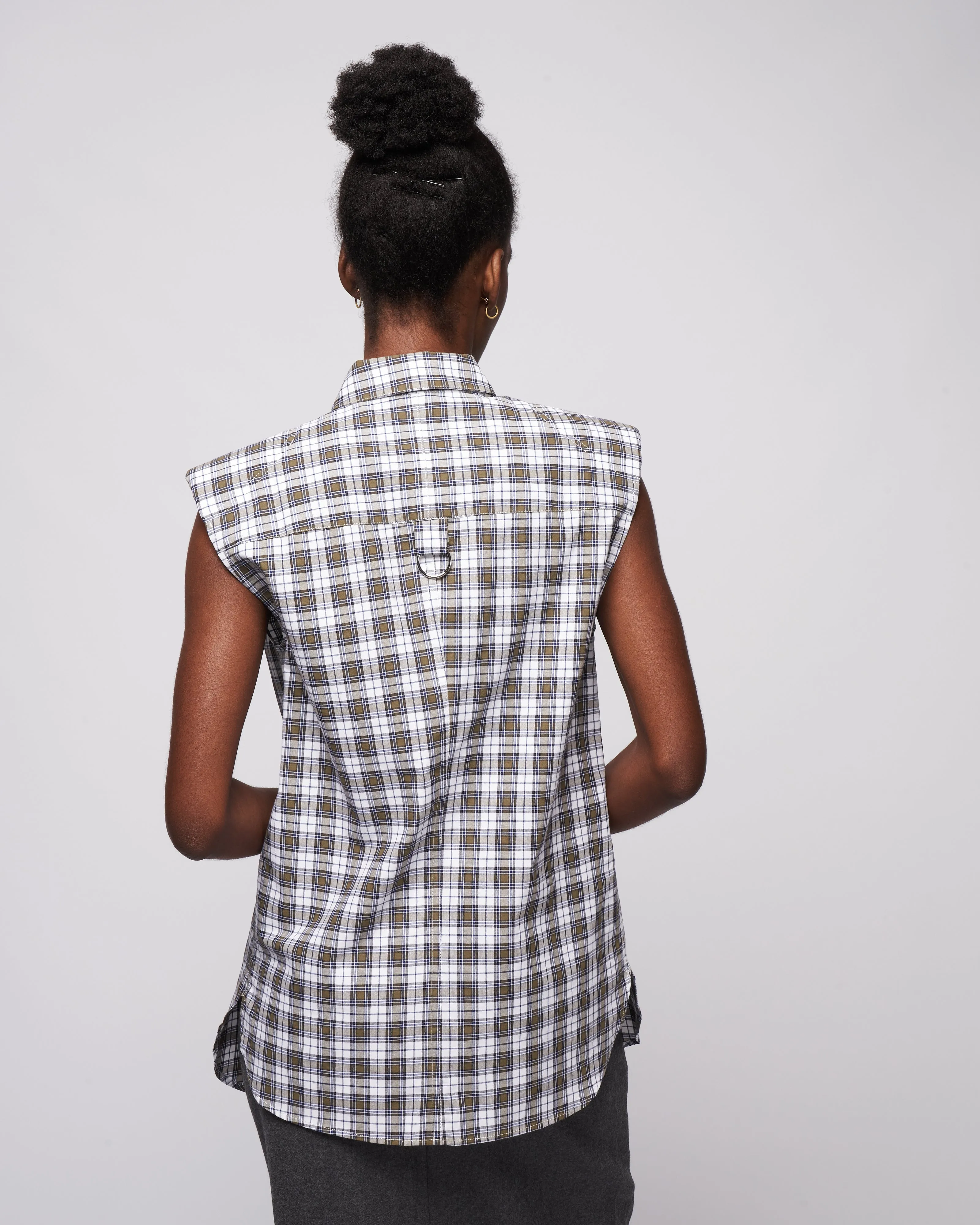 reynolds plaid sleeveless shouldpad shirt - black/blue multi