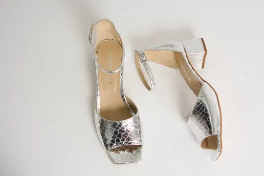 Rosa Silver Snake Heeled Sandals