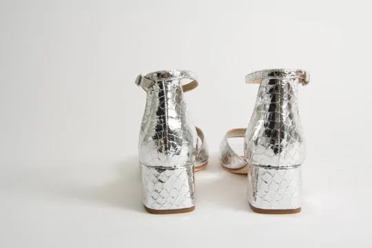 Rosa Silver Snake Heeled Sandals