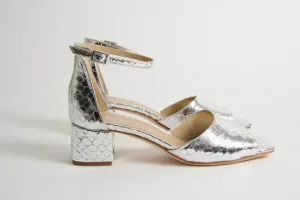 Rosa Silver Snake Heeled Sandals