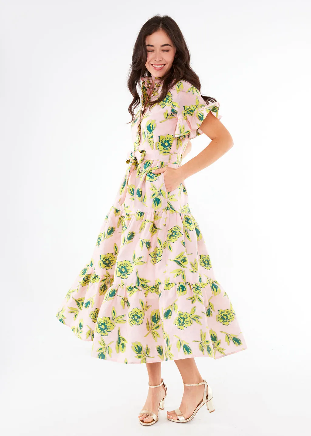 Sadie Maxi Dress Pink Tropical Tulip Jacquard