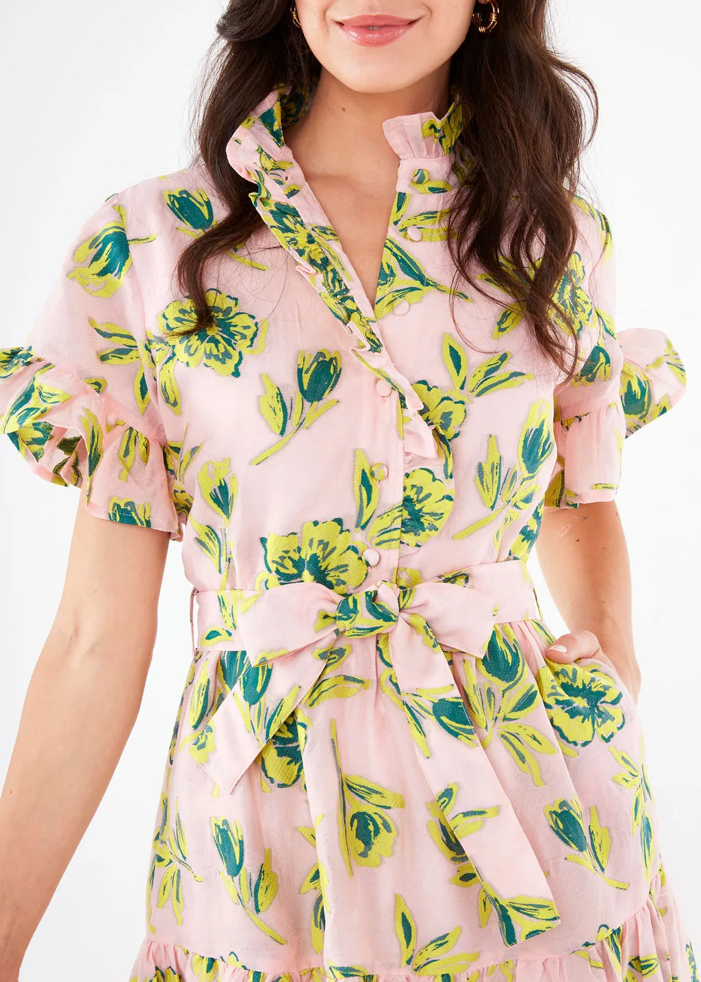 Sadie Maxi Dress Pink Tropical Tulip Jacquard