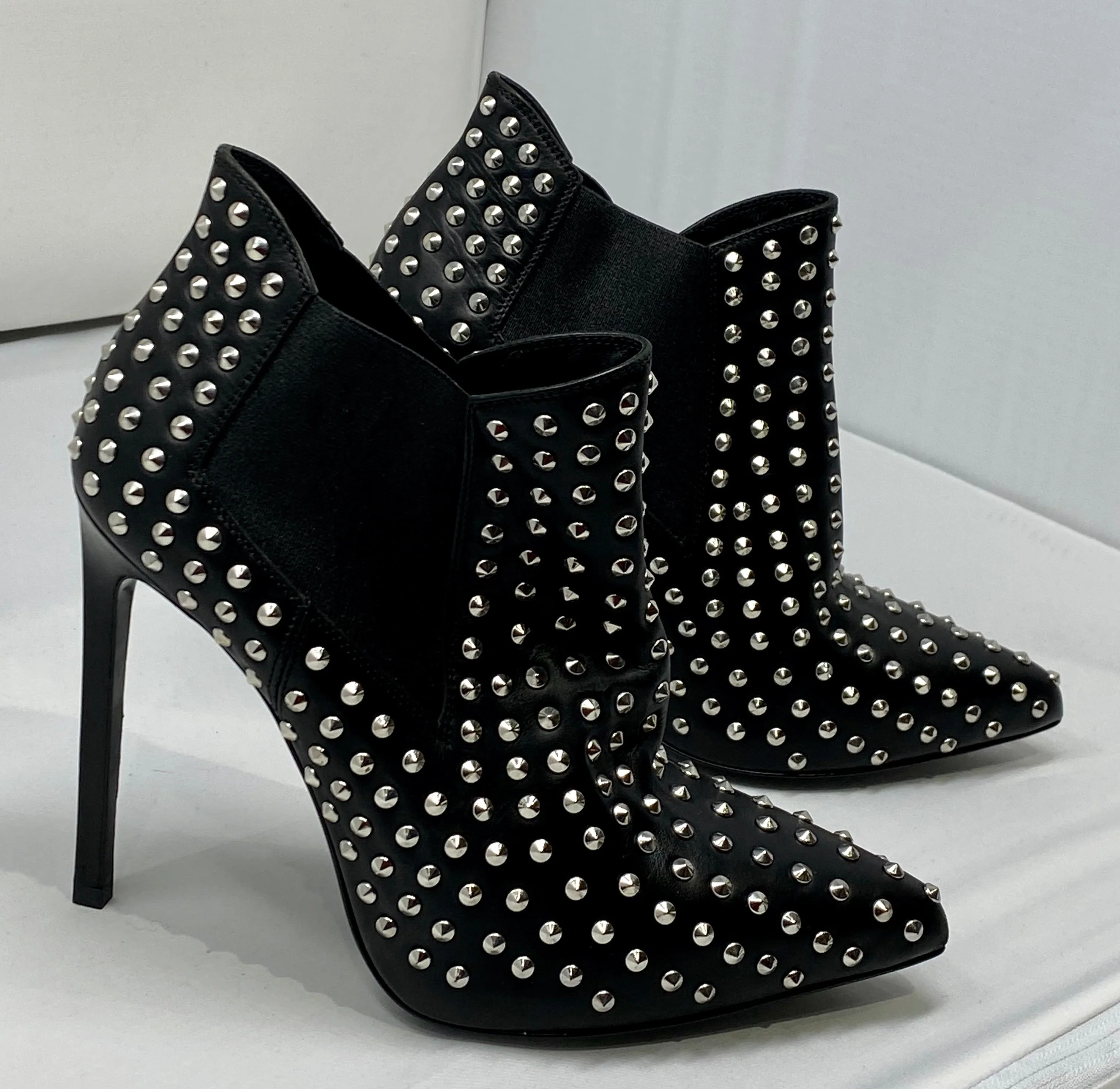 Saint Laurent Black leather Studded Pointed Ankle Booties